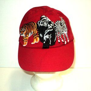 Pittsburgh Zoo Child's Red Hat Cap Embroidered Tiger, Gorilla, Zebra Adjustable